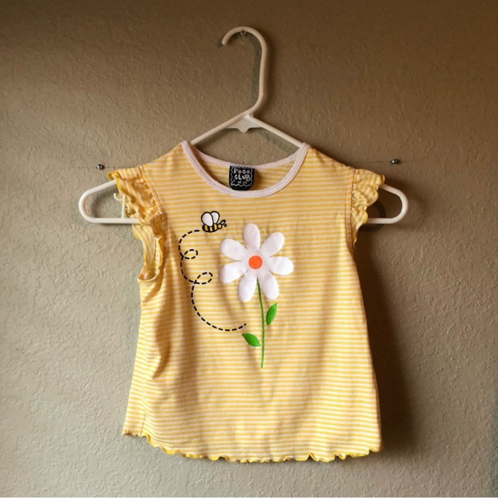 Pogo Club Shirt Girls Y2K Yellow Striped Bee Short Sleeve Casual Top Girls Sz 6X